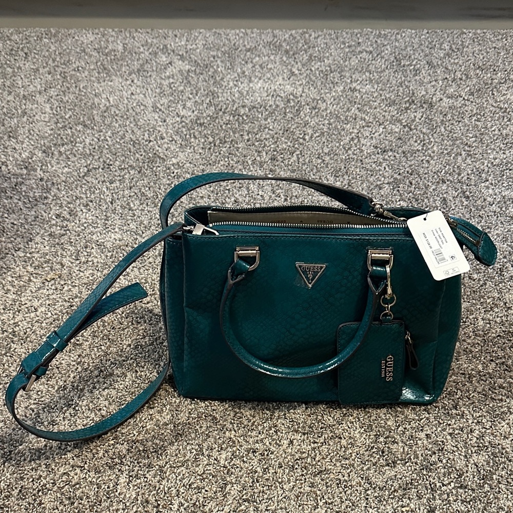 NWT Guess Moon Light Python Deep Teal Satchel NWT - image 1